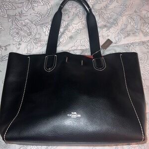 Black leather coach tote
